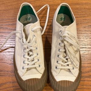 P.F. Flyers Natural Canvas Sneakers with Brown Rubber Toe